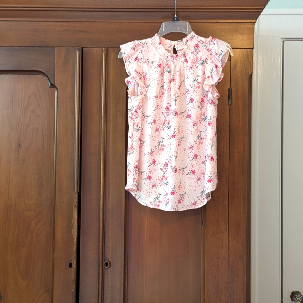 LOFT High Neck Light Pink Floral Blouse